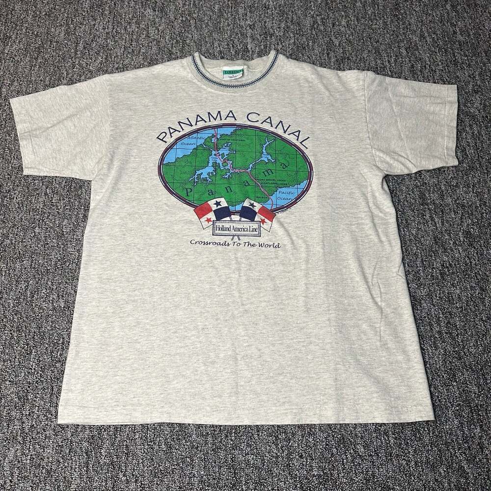 Vintage 90s Panama Canal Holland America Line Souvenir T-Shirt Made in USA Large